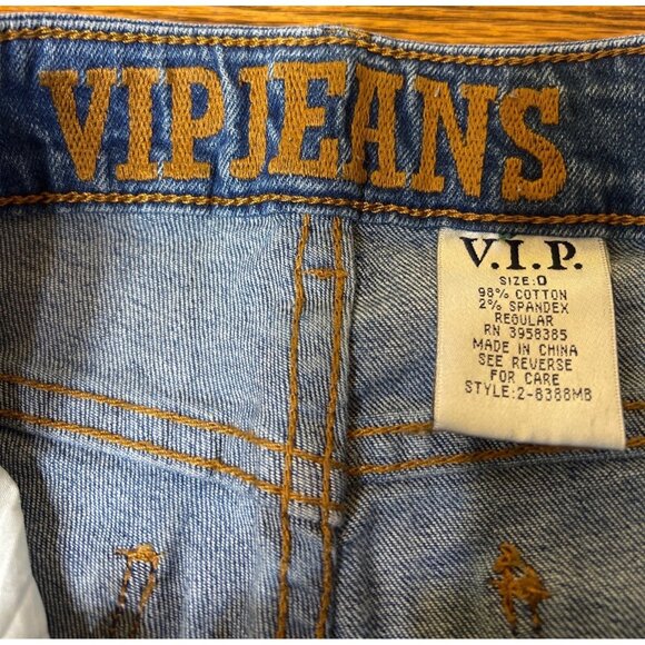 V.I.P. Jeans Womens Distressed Blue Denim Jeans O Fit Regular 98% Cotton 2% Span - Picture 4 of 5